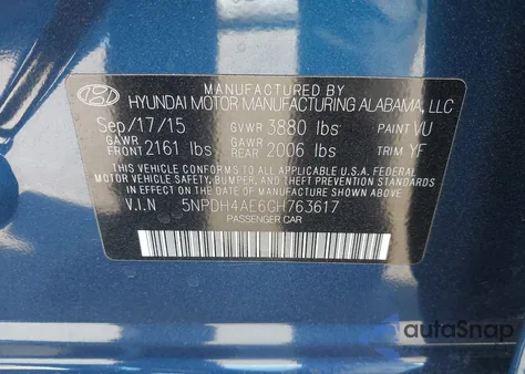 2016 Hyundai Elantra Se из США, поврежденный, VIN 5NPDH4AE6GH763617